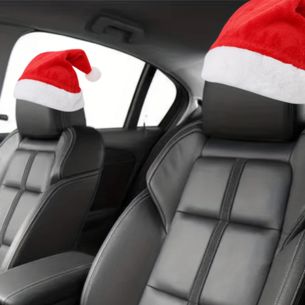 Car Accessories Xmas Gifts - Christmas Car Headrest Cover Red Santa