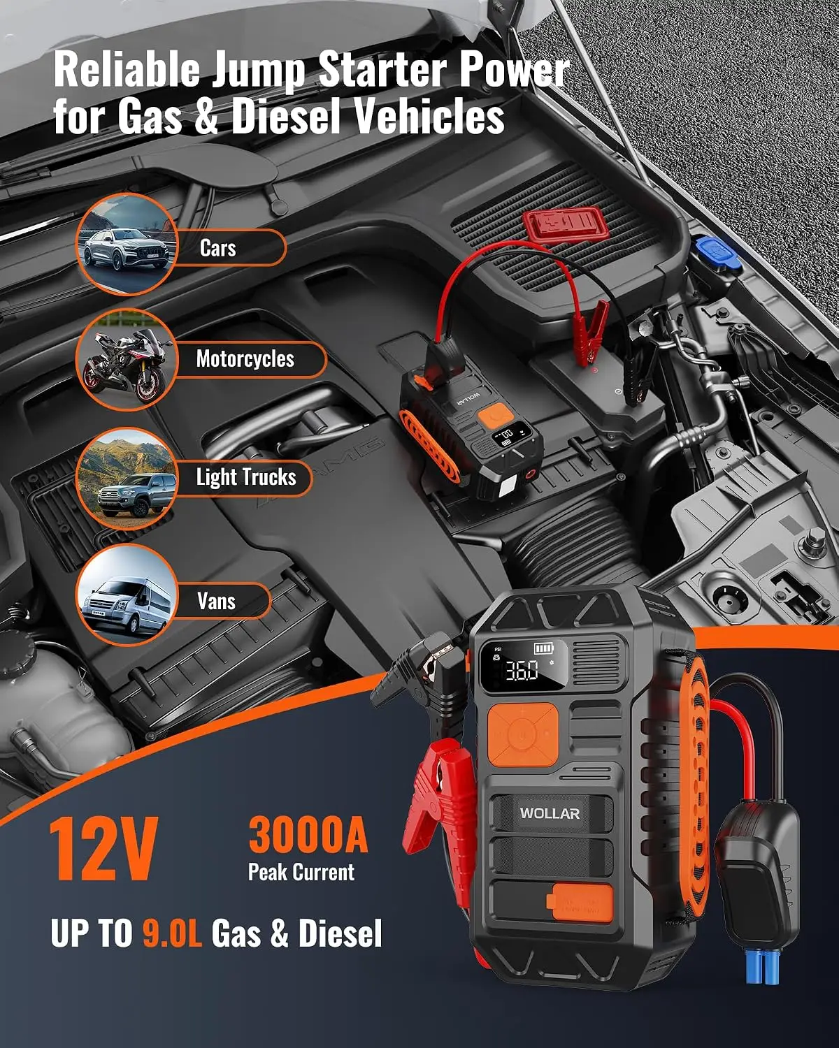 3000A Peak Jump Starter with A - огляд і ціна Portable Jump Starter